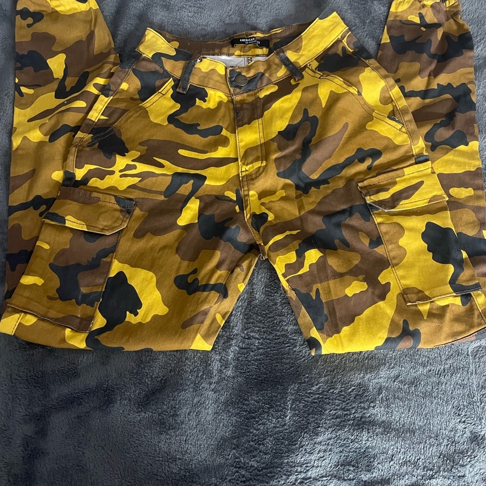 Yellow and Brown Camouflage Cargo Pants